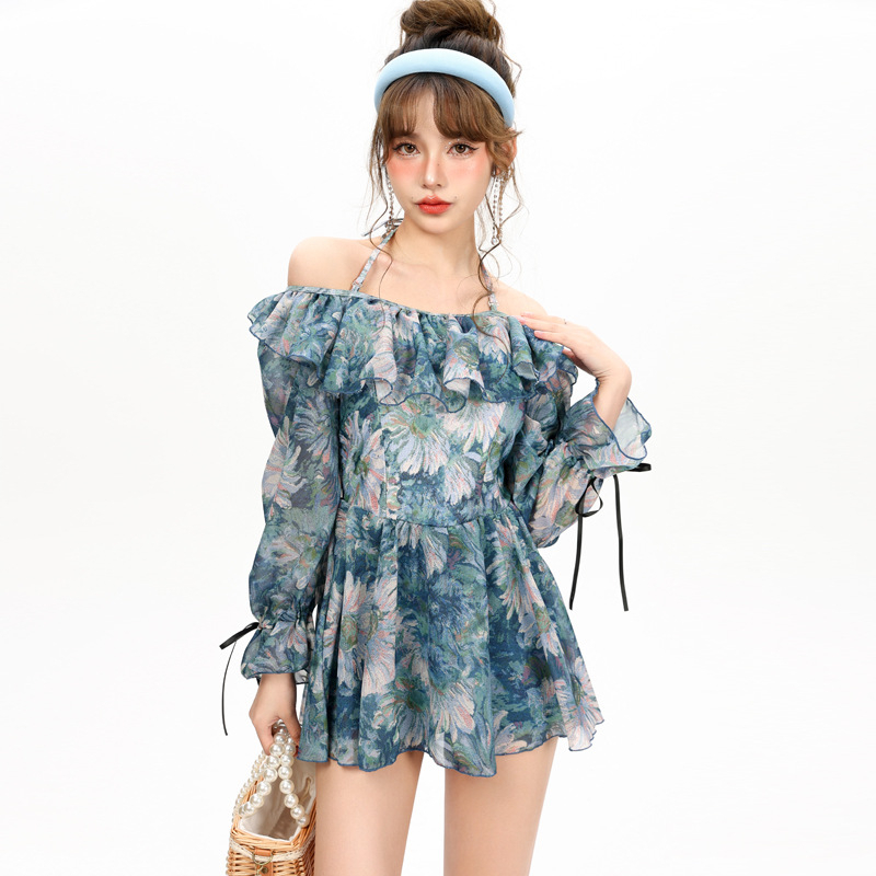 Bộ đồ bơi Váy một mảnh bikini thời trang gọn eo che bụng tay dài áo tắm học sinh