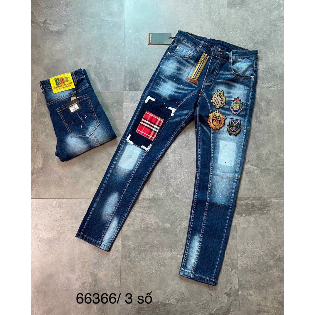 Quần Jeans nam  dài ống côn  cao cấp khóa lệch - Quần bò rách hàng quảng châu nam đẹp shop 2k_store