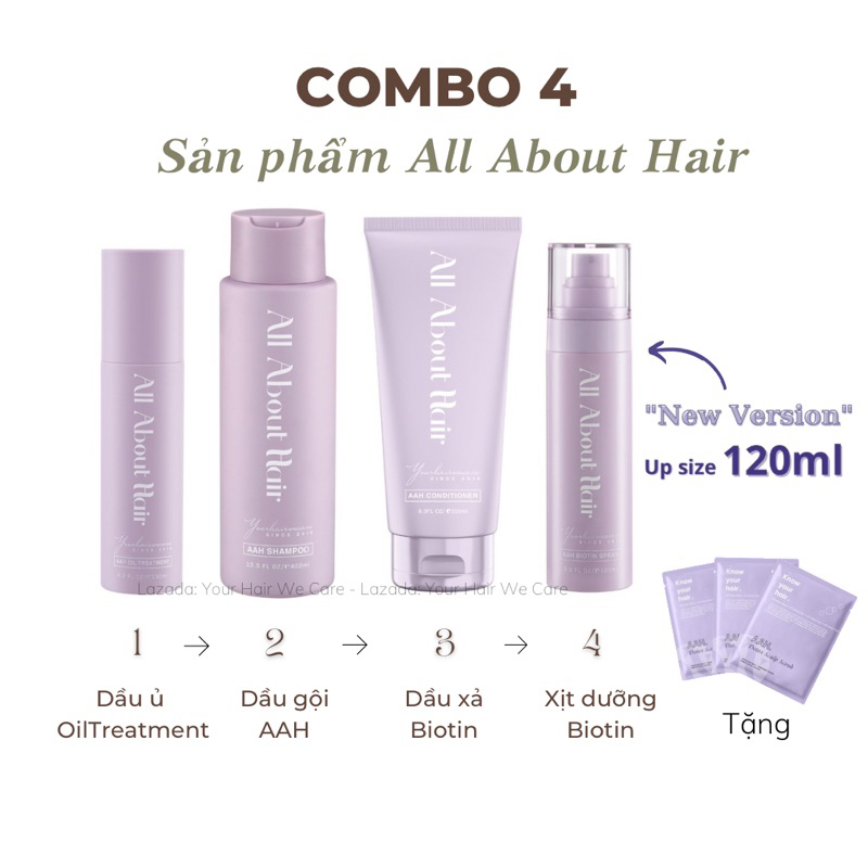 Combo 4 sản phẩm dưỡng tóc All About Hair [ TẶNG 3TẨY TBC DA ĐẦU]