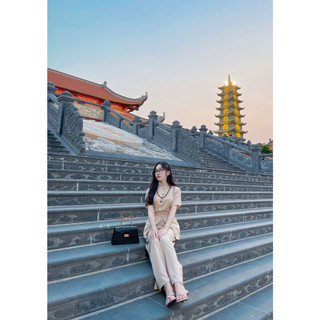 Set đồ lam di chùa vải lụa ngọc trai cao cấp mã d23