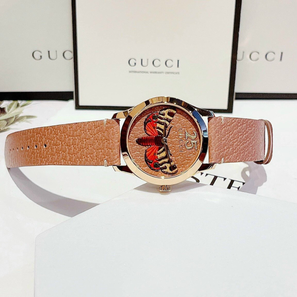Đồng hồ nữ Guci YA1264063 G-Timeless Tan Embroidered Watch 38mm, full box, Luxury diamond watch
