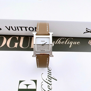 Đồng hồ nữ h€rm€s heure h double jeu w046343, dây da, size 22x22mm, fullbox, luxury diamond watch