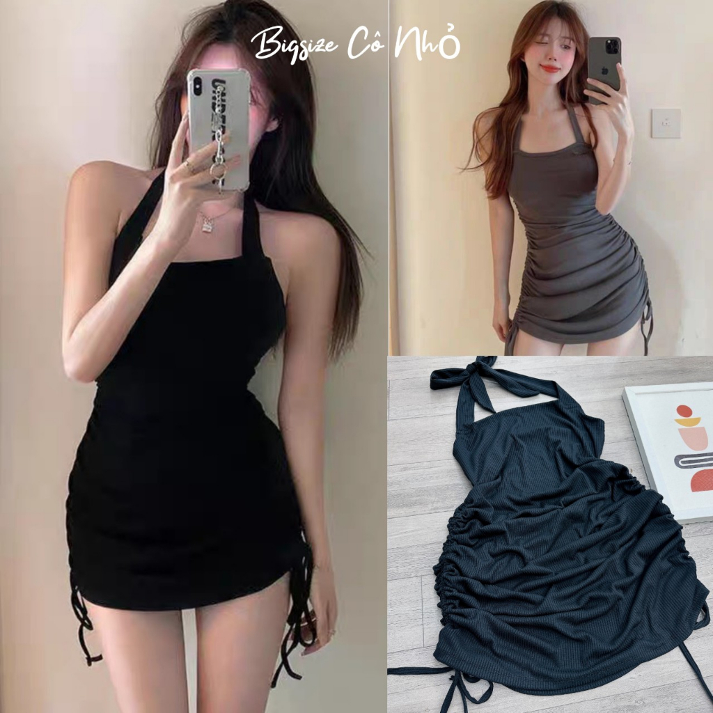 Đầm Cổ Yếm BigSize Nữ,Váy Đầm Body Hở Lưng Big Size Có Dây Rút Chất Thun Gân Tôn Dáng G83