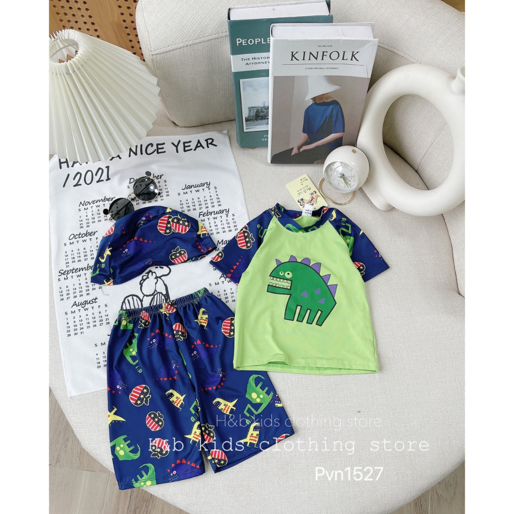 Đồ bơi bé trai , sét bộ bơi 3ct khủng long quần+áo kèm mũ cho bé trai