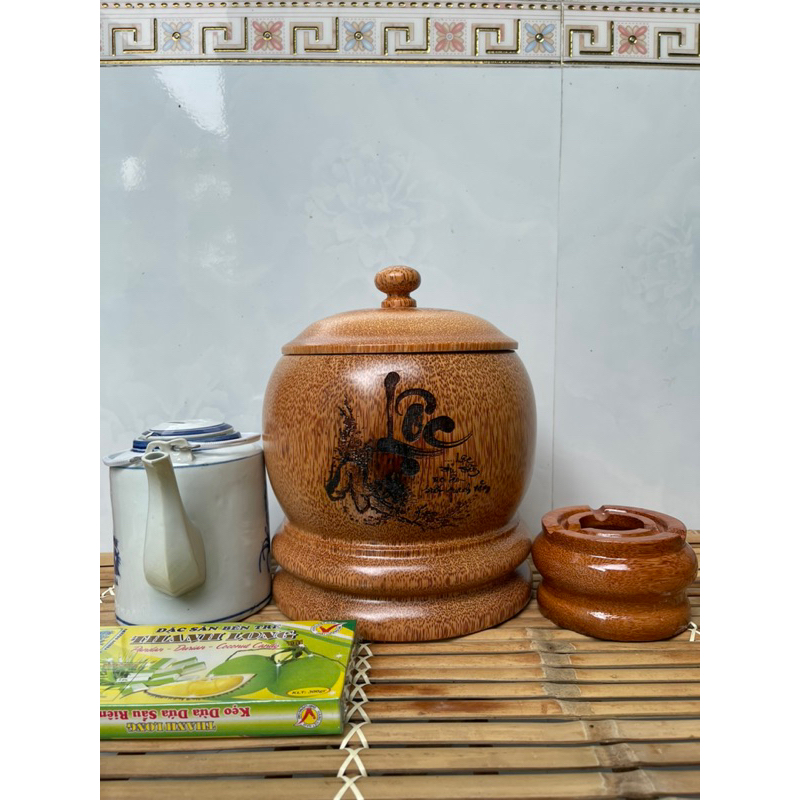 vỏ bình giữ nhiệt ấm trà bằng gỗ dừa bến tre .