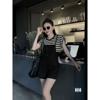 Set áo thun tăm mix yếm kaki