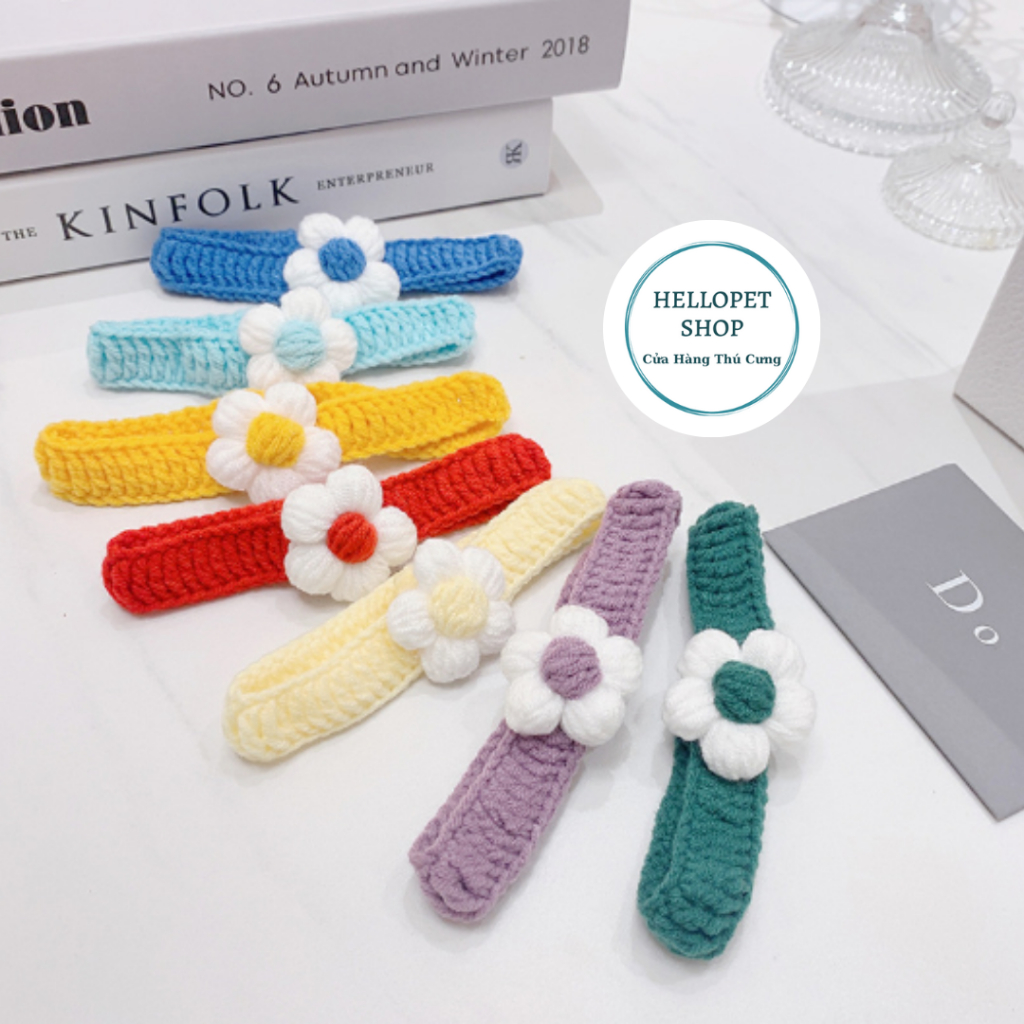 Vòng cổ cho chó mèo bằng len hình bông hoa dễ thương HELLOPET, Vòng cổ đan len thủ công cho thú cưng