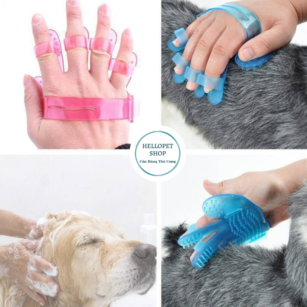 Găng tay tắm cho chó mèo silicon chải lông, gỡ rối làm sạch lông massage cho thú cưng HELLOPET H41