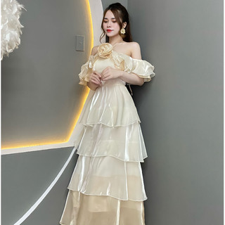 Đầm Thiết Kế Công Chúa Cúp Ngực Phối Hoa Bèo Tầng Tơ V963 - Thanh Tự