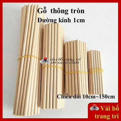 Thanh gỗ tròn, thanh gỗ thông tròn, đường kính 10mm, dài 10cm~150cm, làm mô hình, decor, handmade, DIY, phi 10