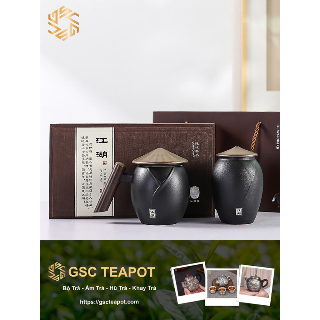 Cốc trà Hiệp Khách có hũ đựng trà