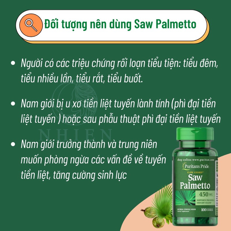 Hỗ trợ đường tiết niệu và tuyến tiền liệt Saw Palmetto 450 mg Puritan’s Pride