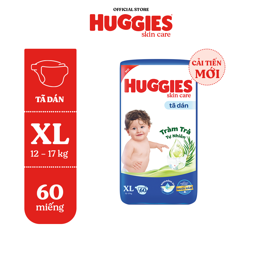 Tã/bỉm dán Huggies Skincare Super Jumbo M76/L68/XL60/XXL54 [Tặng 3M tã quần cho size M76]