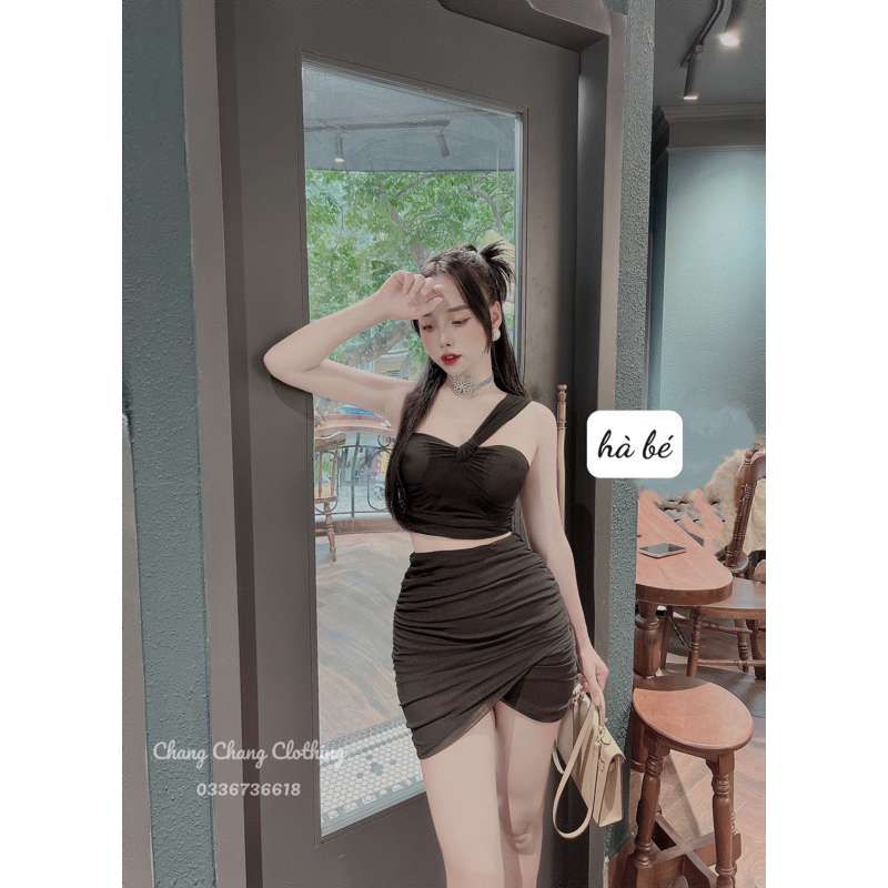 Sét váy body nhún mặc siêu hách dáng