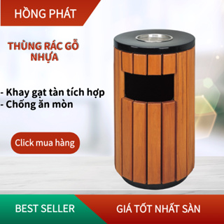 Thùng rác sân vườn 40L gỗ nhựa có khay gạt tàn Thùng rác ngoài trời HPC-46