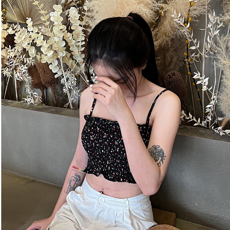 Áo hai dây hoa nhí form croptop ôm dễ thương- AO0139