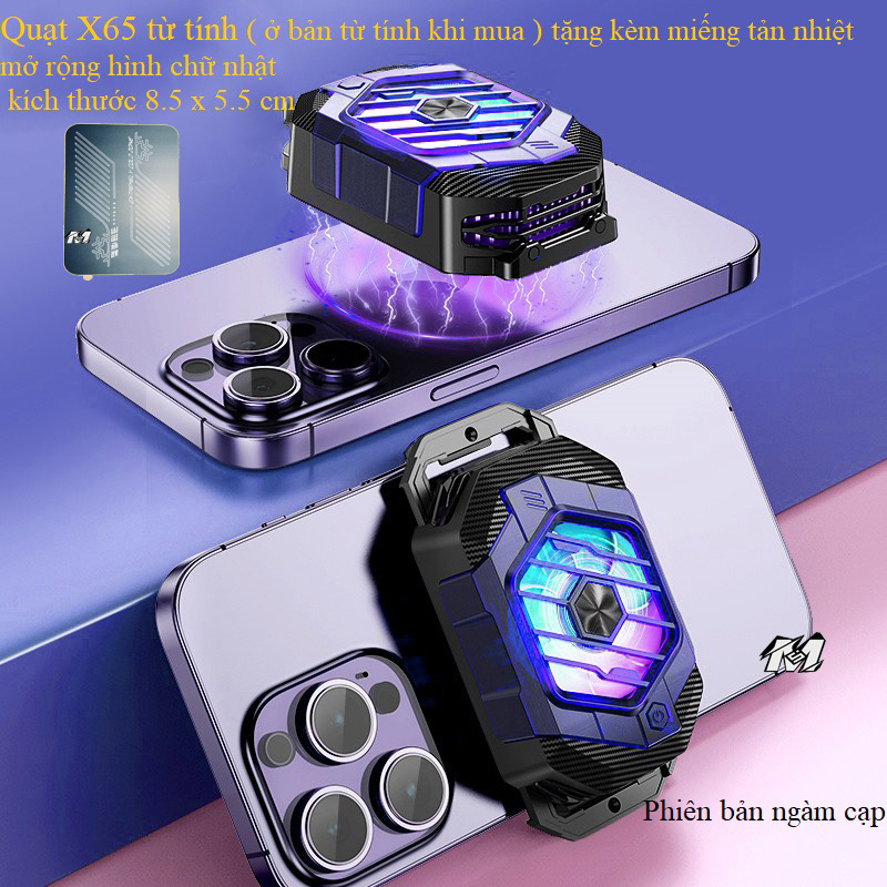 Quạt tản nhiệt X65 siêu sò lạnh điện thoại 27w tặng kèm 4 bao tay chơi gaming lướt nhạy.