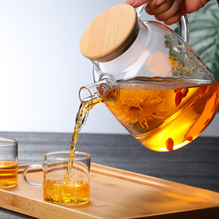 [Siêu Sale] Bình đựng nước thủy tinh, Ấm trà, Ấm pha trà, Bình pha trà Thuỷ tinh chịu nhiệt có Lưới lọc lò xo và Nắp gỗ