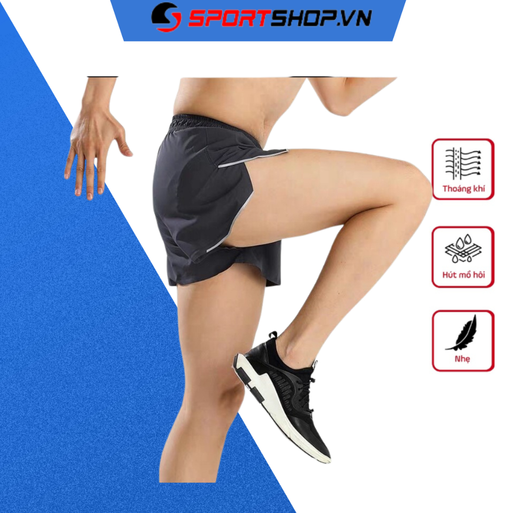 Quần Đùi, Short Chạy Bộ Thể Thao Nam, Tập Gym - 1 Lớp Siêu Nhẹ, Thoáng Mát, Có Phản Quang