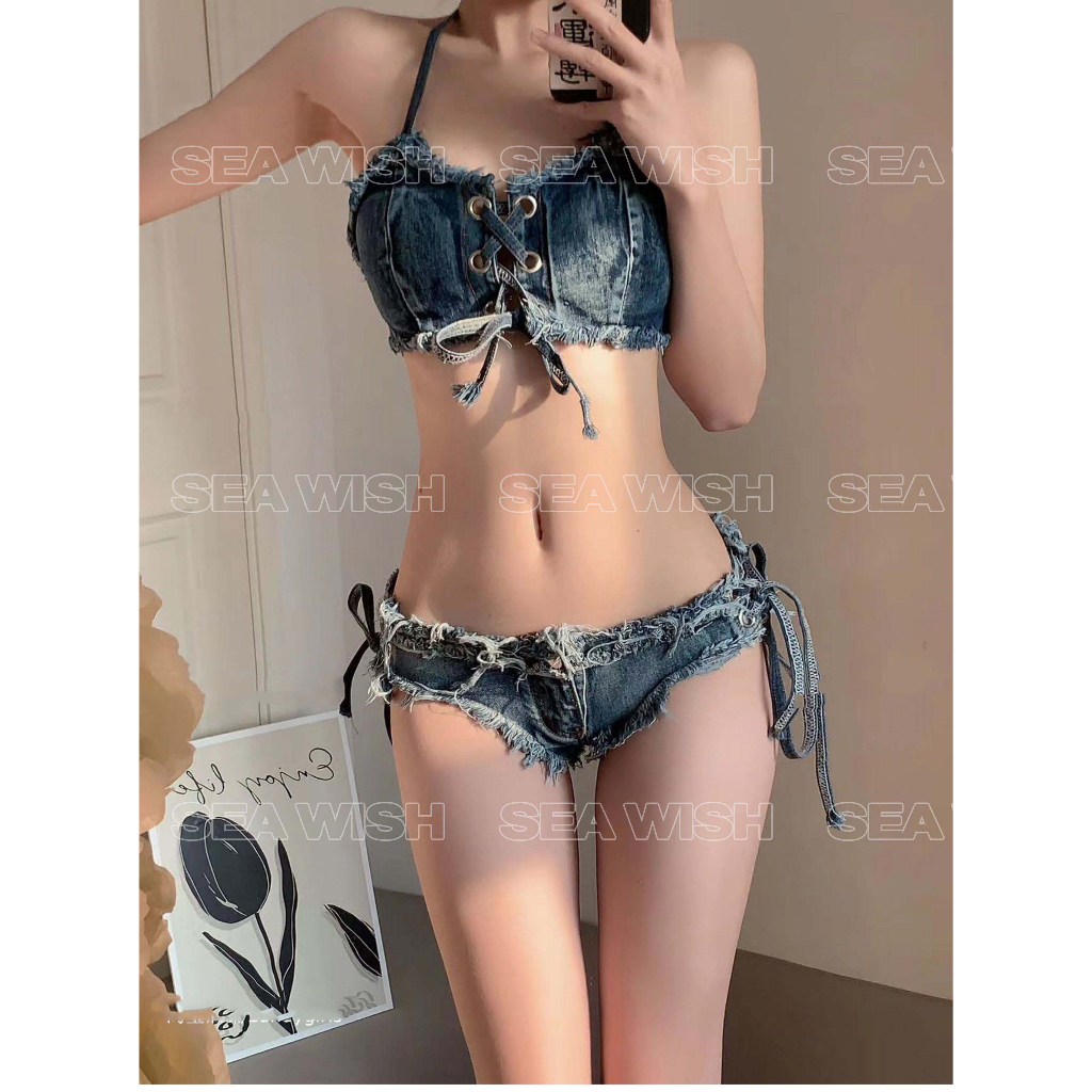 Set Bikini Jean Denim, vải bò Cao Cấp, hot 2023