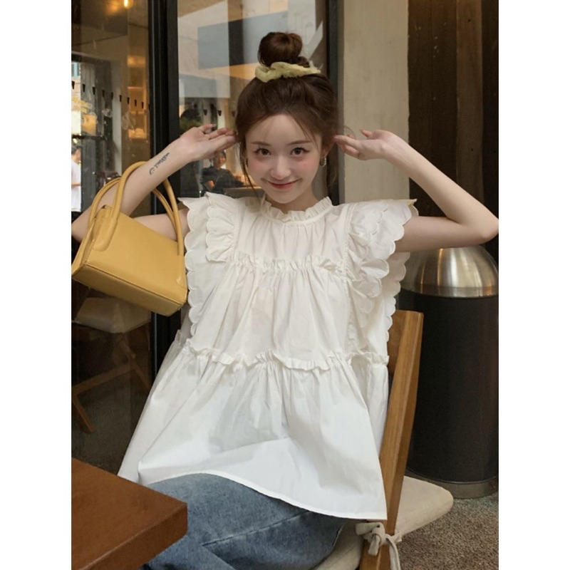 Áo sơ mi babydoll cổ tròn Màu Trắng Siêu Đáng Yêu ( có bigsize) | BigBuy360 - bigbuy360.vn