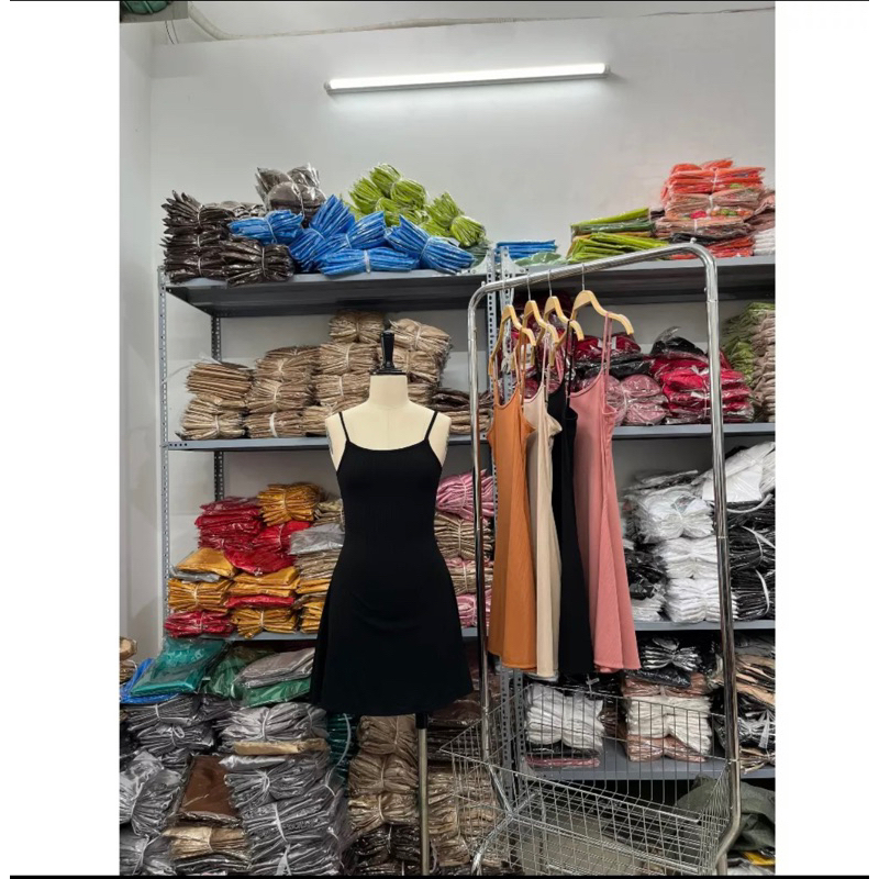 Đầm hai dây nữ form ngắn xòe nhẹ kèm quần trong chất thun gân trung mềm mát phong cách đơn giản - Chocomy Shop