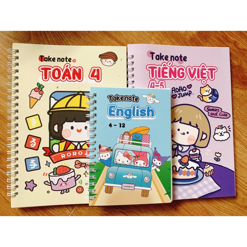 Combo 3 sổ tay Toán 4 + Tiếng Việt 4 + Tiếng Anh lò xo khổ A6