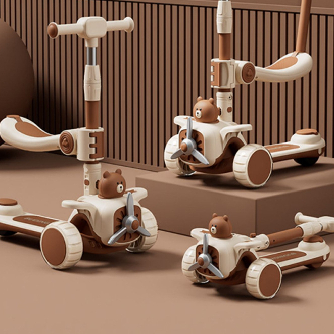 Xe trượt cho bé 3in1 - Xe trượt scooter gấp gọn bánh phát sáng có ghế ngồi có nhạc.