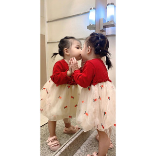 ĐẦM DÀI TAY ĐỎ ĐÔ PHỐI REN MỀM