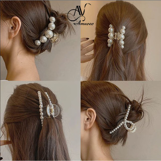 Kẹp tóc nhựa đính ngọc AMUVEO phong cách thanh lịch Hàn Quốc, vật liệu nhựa chất lượng cao