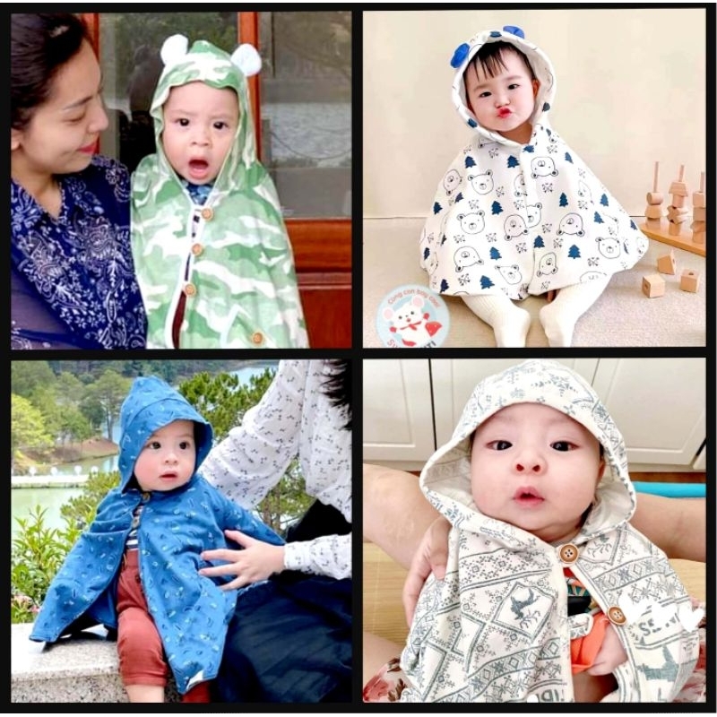 Áo choàng chống nắng có mũ cho bé trai, bé gái, áo chống nắng cánh dơi chất cotton 4 chiều mềm, co giãn, in 3d màu đẹp