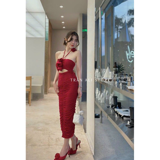 Đầm body nhún cổ yếm khoét bụng sang trọng VIENS STORE