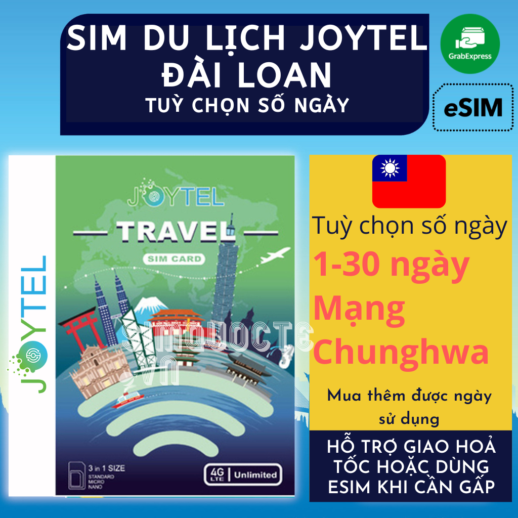 Sim Du Lịch Đài Loan JOYTEL Tốc Độ Cao 4G Dung lượng Nhiều Hỗ trợ Giao Nhanh và Esim