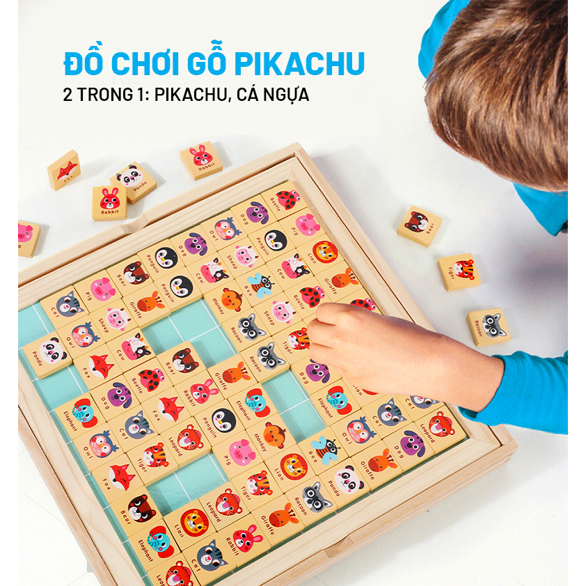 Bộ Cờ Bằng Gỗ 2 Trong 1 Cờ Cá Ngựa Và Cờ Pikachu Cho Bé