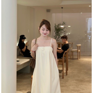 Đầm maxi Trắng kem 2 dây