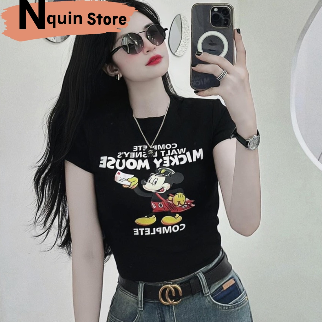 Áo thun tay ngắn cỗ tròn thiết kế ôm Body có in họa tiết hoạt hình xinh sắn dễ phối với nhiều loại đồ nquin Store