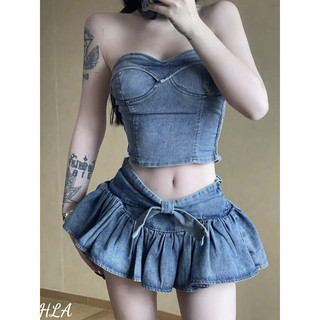 Set áo quây chân váy jeans nơ phồng