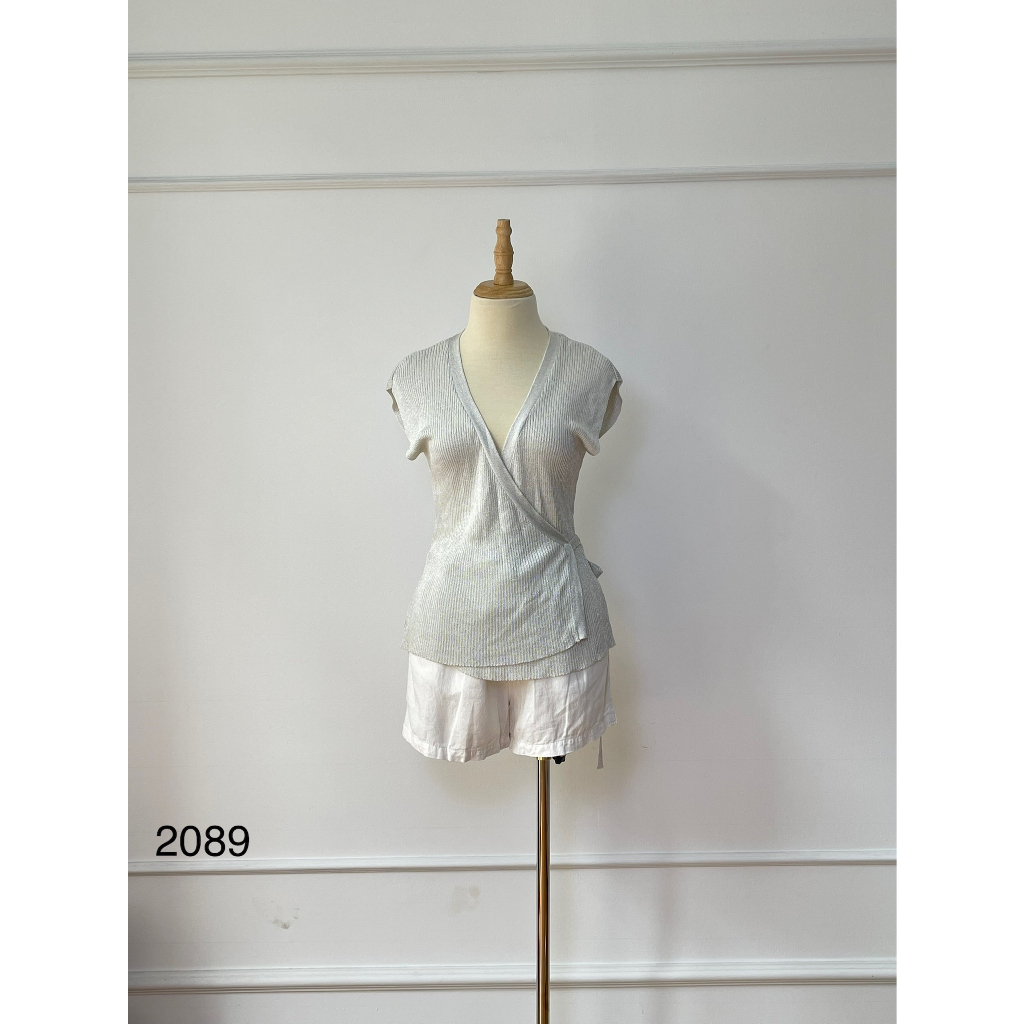 A2089 Áo NỘI ĐỊA NHẬT Hàng hiệu chính hãng thời trang nữ màu xám trắng freesize Secondhand thanh lý ký gửi