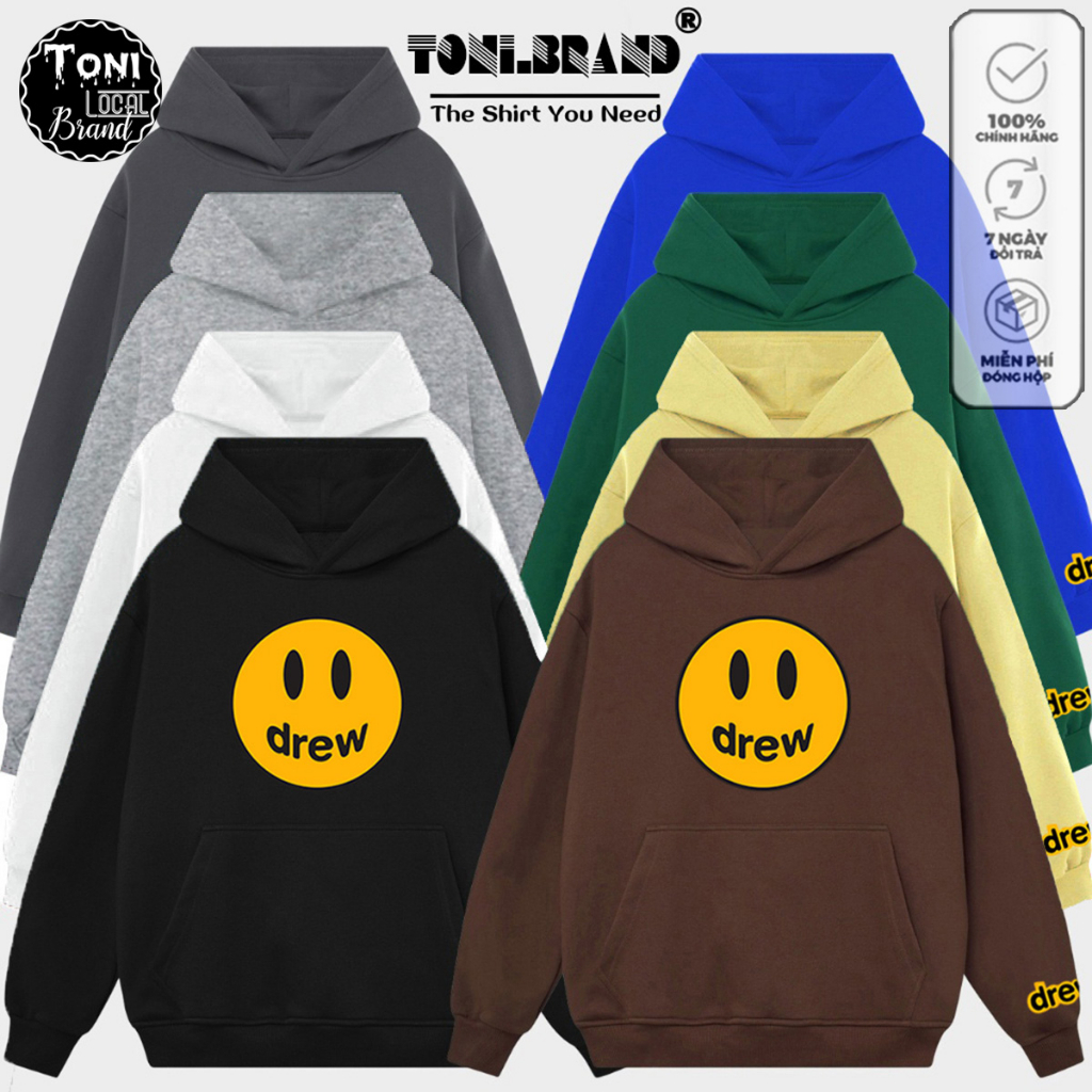 Áo Hoodie DREW SMILEY FACE Local Brand - Áo Khoác Nỉ bông dày form rộng Unisex (HD2800L - Full Box - Kèm Video Ảnh Thật)