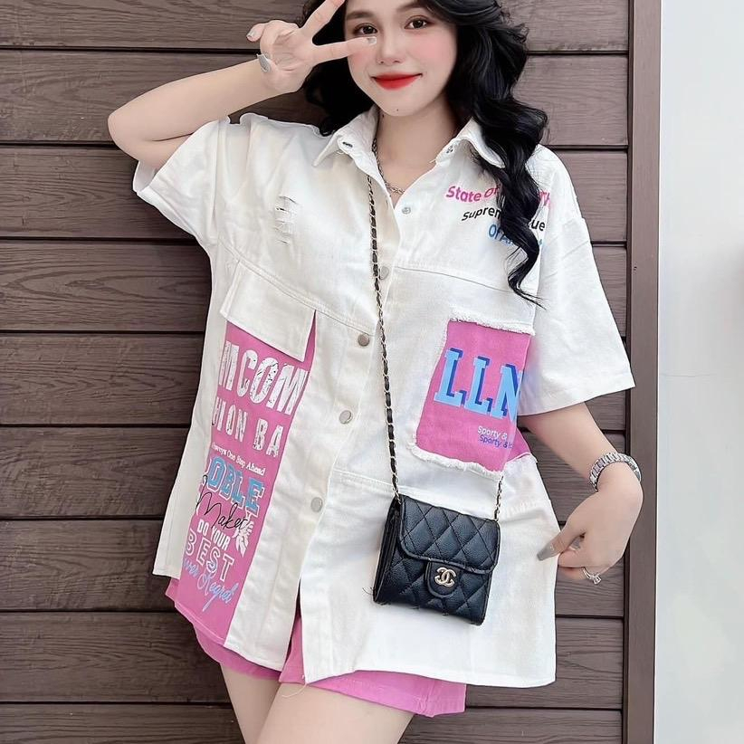 Set Jean Kaki Demi Mềm Phối Màu cùng quần đùi lưng thun - Lucie16