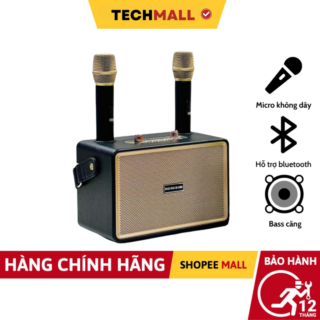 Loa bluetooth BoomBass M4202 kèm 2 micro không dây xách tay công xuất 20W, âm thanh trầm ấm, bass căng- TECHMALL