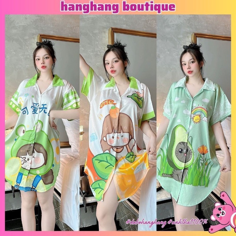 Váy đầm ngủ sơ mi dáng rộng, đầm ngủ LỤA XƯỚC, đồ bộ nữ mặc nhà giá rẻ, đầm ngủ dễ thương, đồ ngủ nữ cute hot trend mới