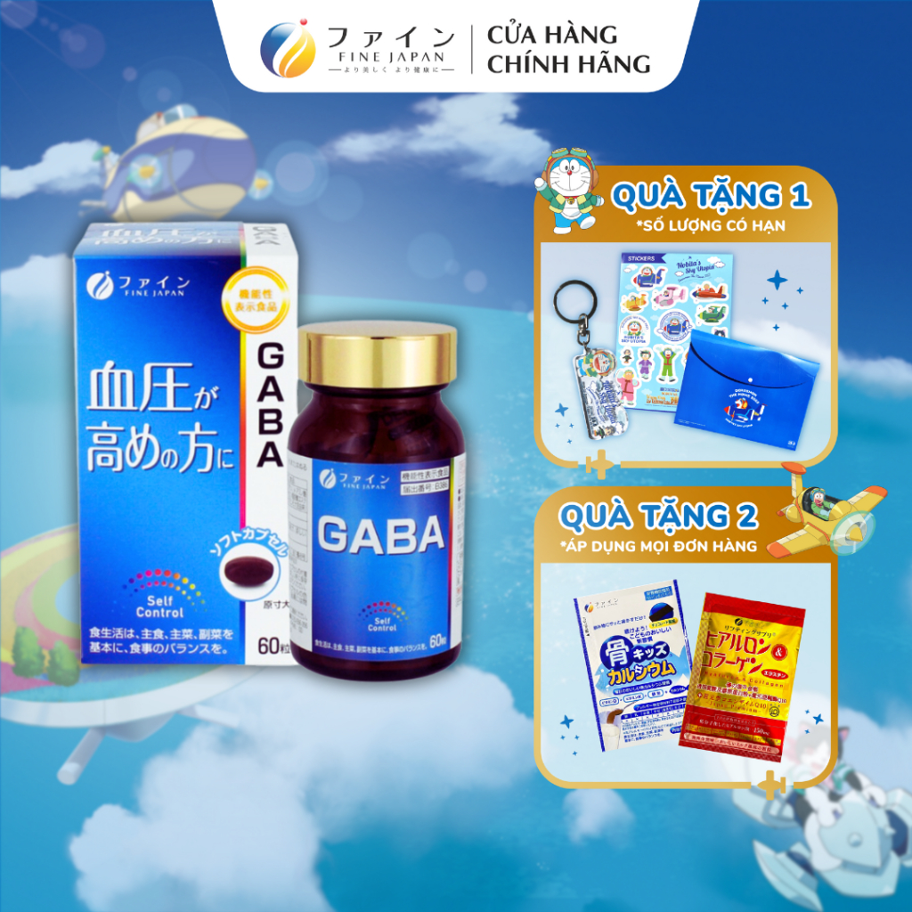 Viên Uống GABA FINE JAPAN ổn định huyết áp phòng ngừa đột quỵ hộp 60 viên