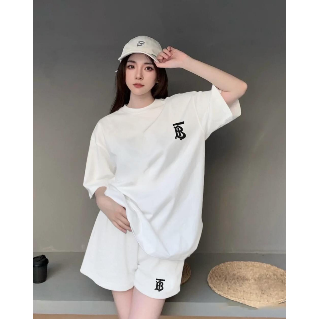Bộ Thể Thao Hè Chữ B Ghạch Chéo Phong Cách Nam Nữ Sành Điệu, Tay Ngắn Lỡ Với Chất Liệu Cotton Mềm Mịn Cao Cấp
