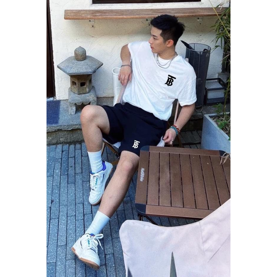 Bộ Thể Thao Hè Chữ B Ghạch Chéo Phong Cách Nam Nữ Sành Điệu, Tay Ngắn Lỡ Với Chất Liệu Cotton Mềm Mịn Cao Cấp