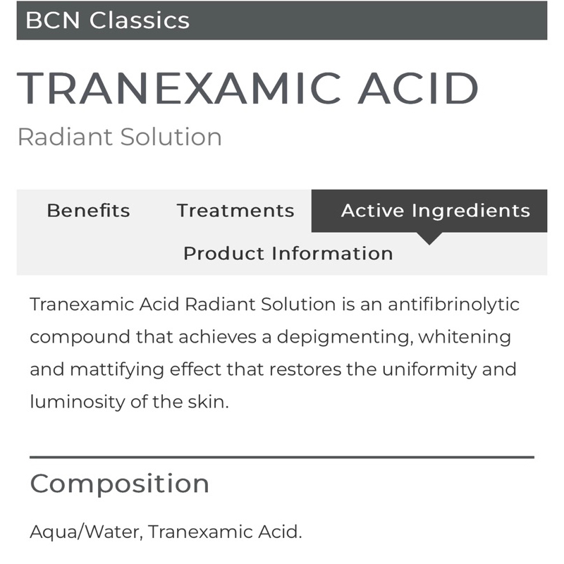 Tinh chất Bcn Tranexamic acid giảm thâm đỏ, giảm nám, trắng da , đều màu da Tây Ban Nha