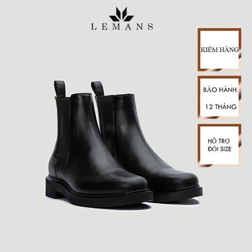 Giày da bò Chelsea Boots Black LEMANS CB66, đế Lemans cao 4cm, boot nam chelsea boot nam, bảo hành 24 tháng
