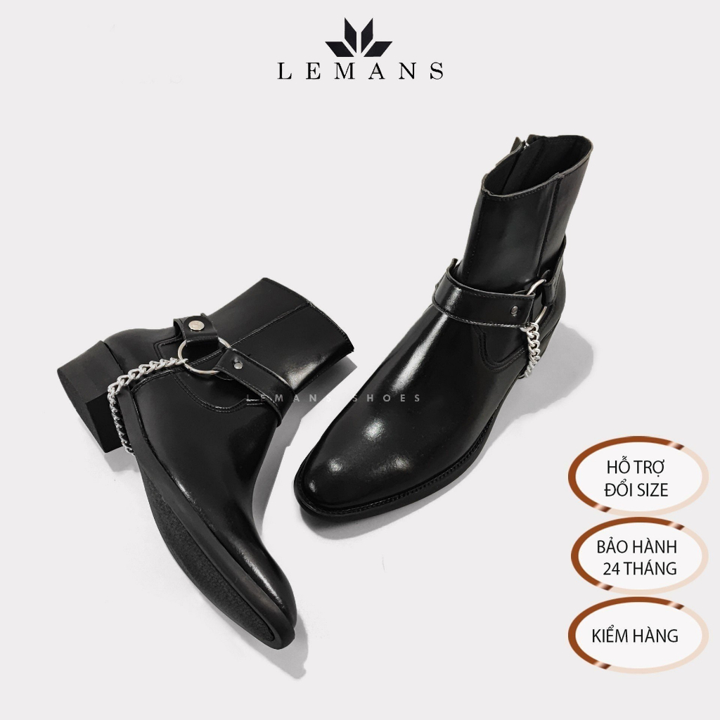 [MUA 1 ĐƯỢC 4 ĐÔI] Giày da bò Zip (Harness) Boots LeMans ZB01B, phối đai xích tạo 3 đôi Harnes Boots bảo hành 24 tháng