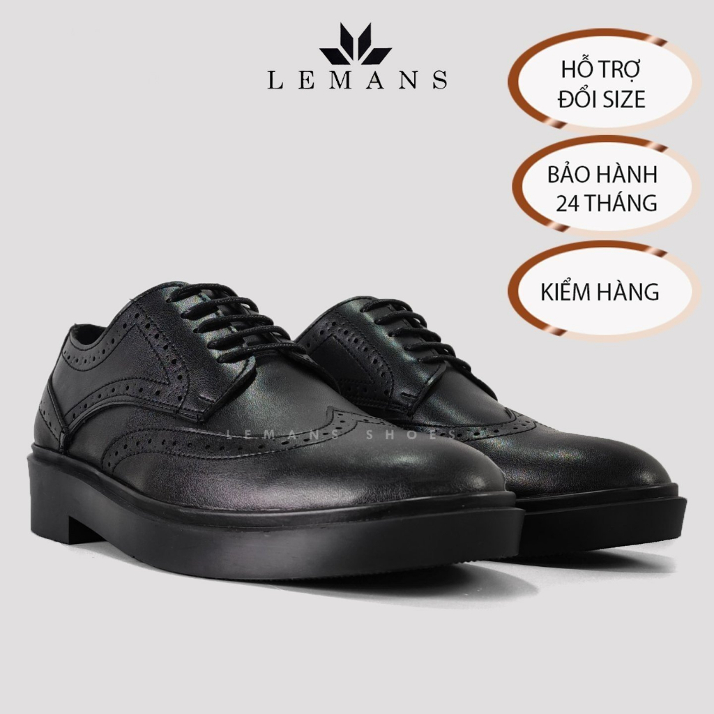 Giày Derby Wingtip Black LEMANS DB02D, Giày tây nam Công Sở Cao Cấp, giày derby công sở Bảo Hành 12-24 Tháng da bò