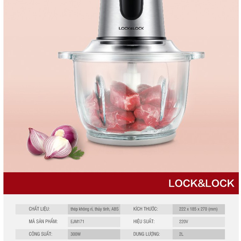 Máy xay thịt LocknLock đa năng 2L cối thủy tinh, công suất lớn, 4 lưỡi dao, làm giò chả gia đình EJM171 - HAPOS OFFICIAL